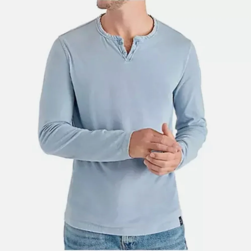 NWT Lucky Brand Men's Long Sleeve Triblend Notch Neck Henley with button closur - Picture 11 of 15